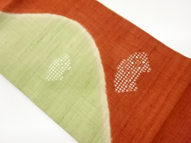 JAPANESE KIMONO / JIGAMI PATTERN RAW SILK CUTWORK CURVE NAGOYA OBI
